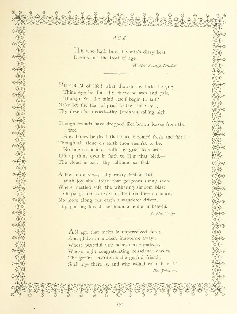 An illustration from The Nobility of Life, its graces and virtues, portrayed in prose and verse by the best writers. Selected and edited by L. Valentine. With twenty-four original pictures printed in colours, elaborate borders, etc, 1869, leaf 253