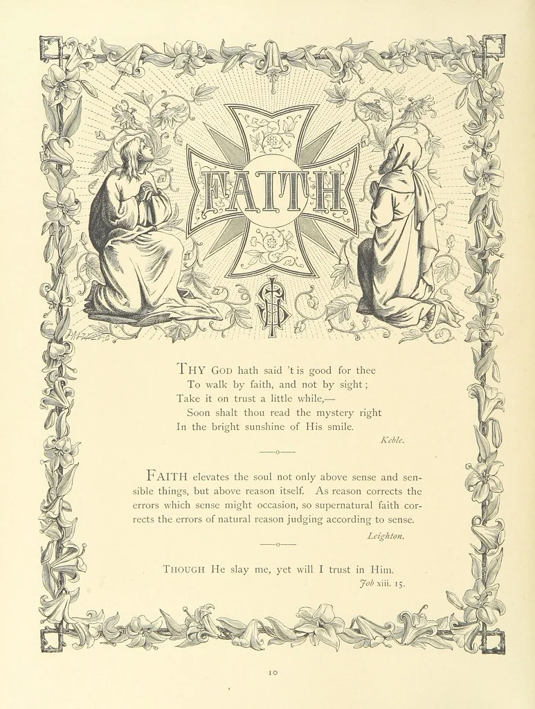 An illustration from The Nobility of Life, its graces and virtues, portrayed in prose and verse by the best writers. Selected and edited by L. Valentine. With twenty-four original pictures printed in colours, elaborate borders, etc, 1869, leaf 26