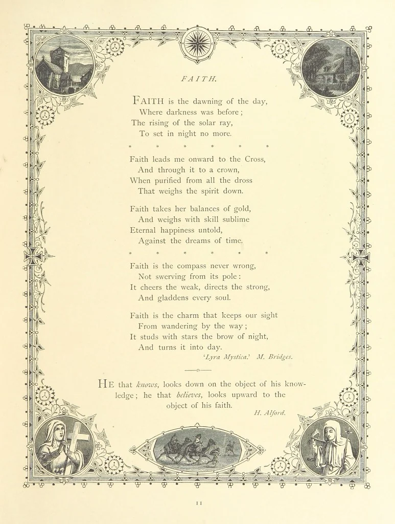 An illustration from The Nobility of Life, its graces and virtues, portrayed in prose and verse by the best writers. Selected and edited by L. Valentine. With twenty-four original pictures printed in colours, elaborate borders, etc, 1869, leaf 27