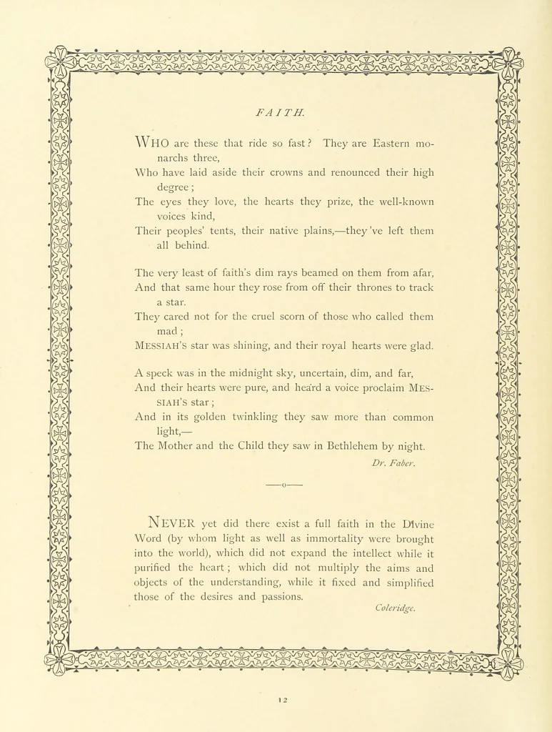 An illustration from The Nobility of Life, its graces and virtues, portrayed in prose and verse by the best writers. Selected and edited by L. Valentine. With twenty-four original pictures printed in colours, elaborate borders, etc, 1869, leaf 28