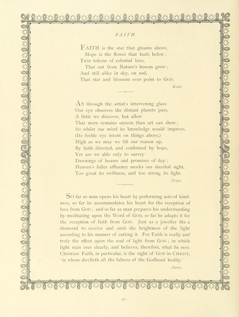 An illustration from The Nobility of Life, its graces and virtues, portrayed in prose and verse by the best writers. Selected and edited by L. Valentine. With twenty-four original pictures printed in colours, elaborate borders, etc, 1869, leaf 34