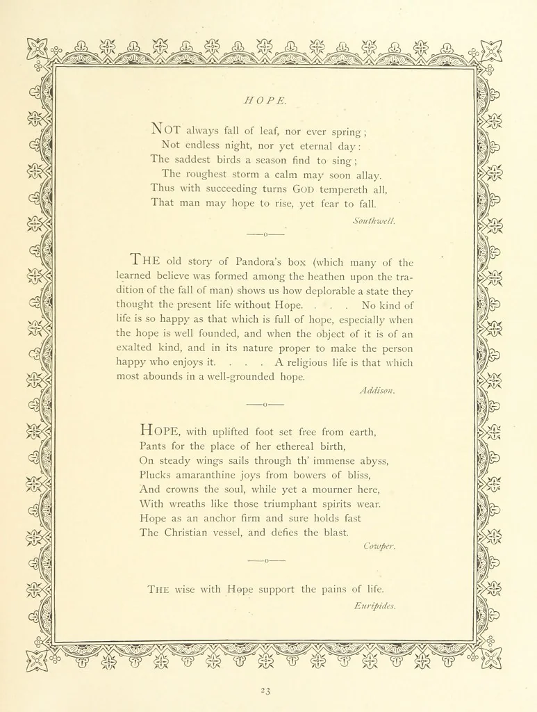 An illustration from The Nobility of Life, its graces and virtues, portrayed in prose and verse by the best writers. Selected and edited by L. Valentine. With twenty-four original pictures printed in colours, elaborate borders, etc, 1869, leaf 43