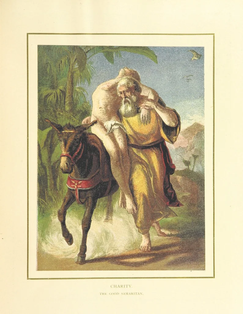 An illustration from The Nobility of Life, its graces and virtues, portrayed in prose and verse by the best writers. Selected and edited by L. Valentine. With twenty-four original pictures printed in colours, elaborate borders, etc, 1869, leaf 51