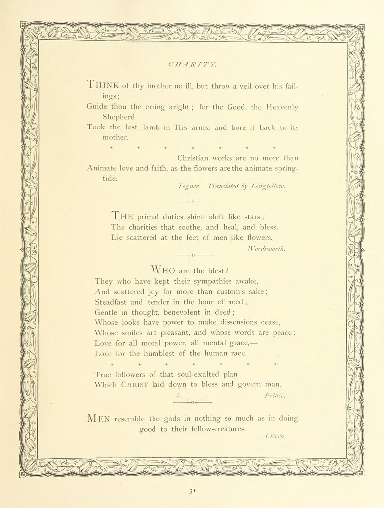 An illustration from The Nobility of Life, its graces and virtues, portrayed in prose and verse by the best writers. Selected and edited by L. Valentine. With twenty-four original pictures printed in colours, elaborate borders, etc, 1869, leaf 53