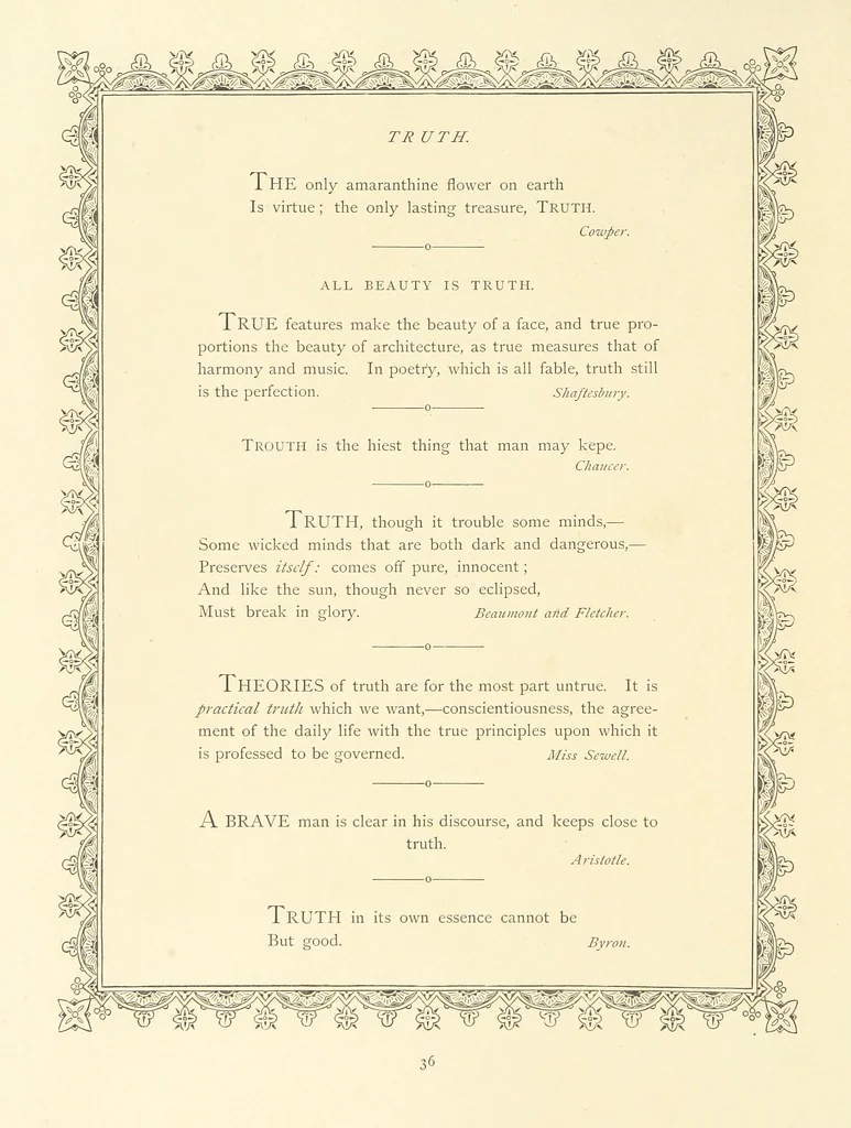 An illustration from The Nobility of Life, its graces and virtues, portrayed in prose and verse by the best writers. Selected and edited by L. Valentine. With twenty-four original pictures printed in colours, elaborate borders, etc, 1869, leaf 58