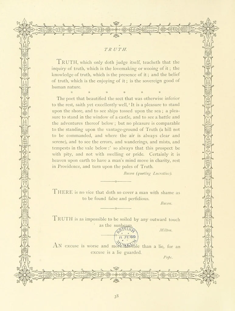 An illustration from The Nobility of Life, its graces and virtues, portrayed in prose and verse by the best writers. Selected and edited by L. Valentine. With twenty-four original pictures printed in colours, elaborate borders, etc, 1869, leaf 62