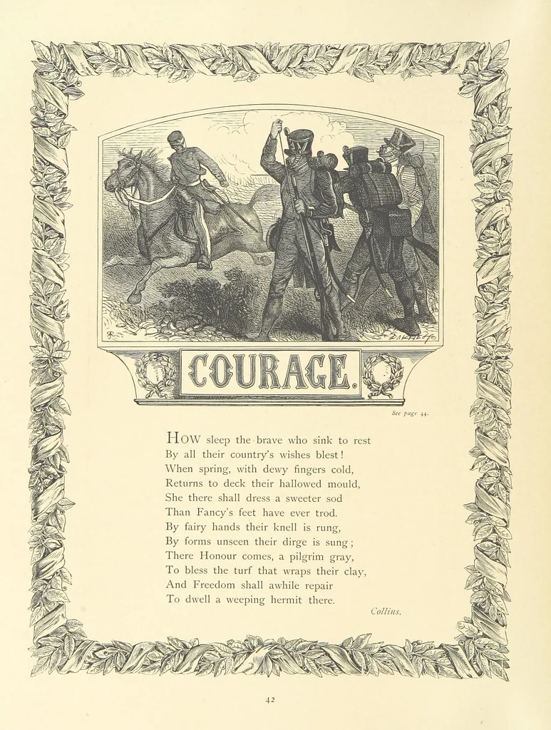 An illustration from The Nobility of Life, its graces and virtues, portrayed in prose and verse by the best writers. Selected and edited by L. Valentine. With twenty-four original pictures printed in colours, elaborate borders, etc, 1869, leaf 66