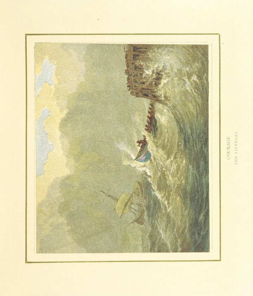 An illustration from The Nobility of Life, its graces and virtues, portrayed in prose and verse by the best writers. Selected and edited by L. Valentine. With twenty-four original pictures printed in colours, elaborate borders, etc, 1869, leaf 71