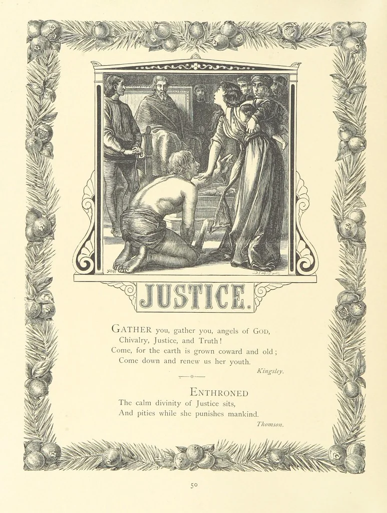 An illustration from The Nobility of Life, its graces and virtues, portrayed in prose and verse by the best writers. Selected and edited by L. Valentine. With twenty-four original pictures printed in colours, elaborate borders, etc, 1869, leaf 76