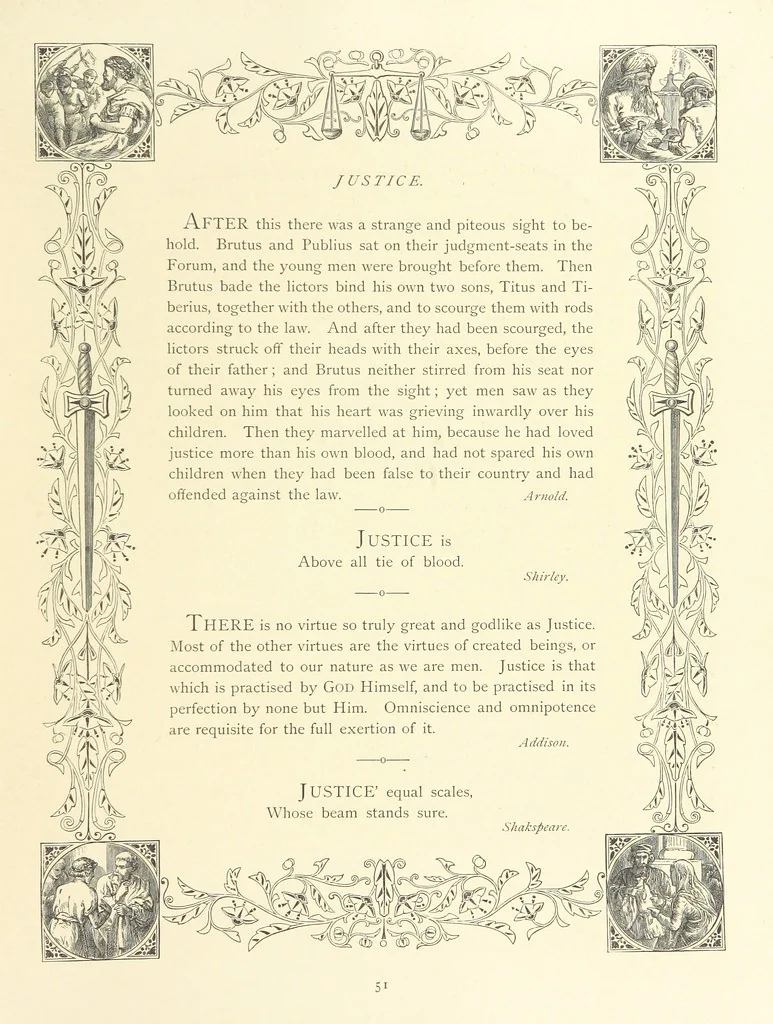 An illustration from The Nobility of Life, its graces and virtues, portrayed in prose and verse by the best writers. Selected and edited by L. Valentine. With twenty-four original pictures printed in colours, elaborate borders, etc, 1869, leaf 77