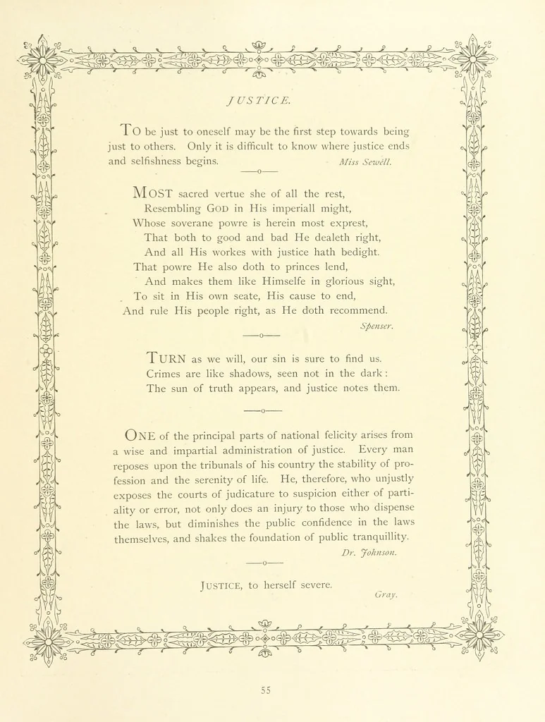 An illustration from The Nobility of Life, its graces and virtues, portrayed in prose and verse by the best writers. Selected and edited by L. Valentine. With twenty-four original pictures printed in colours, elaborate borders, etc, 1869, leaf 83