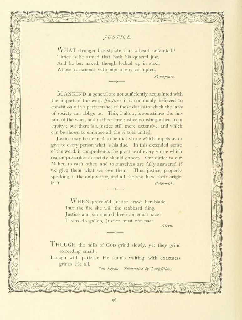 An illustration from The Nobility of Life, its graces and virtues, portrayed in prose and verse by the best writers. Selected and edited by L. Valentine. With twenty-four original pictures printed in colours, elaborate borders, etc, 1869, leaf 84