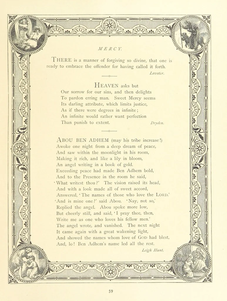 An illustration from The Nobility of Life, its graces and virtues, portrayed in prose and verse by the best writers. Selected and edited by L. Valentine. With twenty-four original pictures printed in colours, elaborate borders, etc, 1869, leaf 87