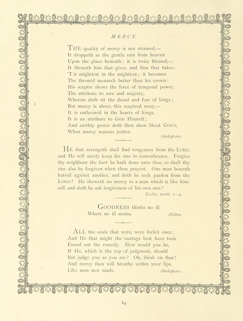 An illustration from The Nobility of Life, its graces and virtues, portrayed in prose and verse by the best writers. Selected and edited by L. Valentine. With twenty-four original pictures printed in colours, elaborate borders, etc, 1869, leaf 94