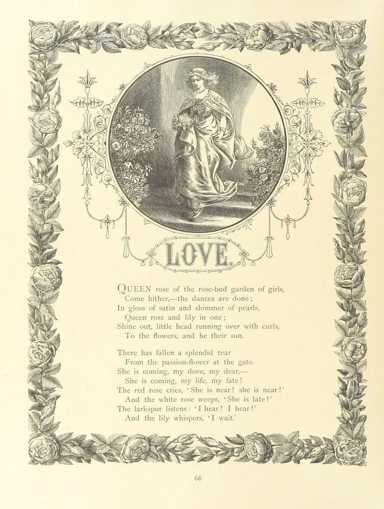 An illustration from The Nobility of Life, its graces and virtues, portrayed in prose and verse by the best writers. Selected and edited by L. Valentine. With twenty-four original pictures printed in colours, elaborate borders, etc, 1869, leaf 96
