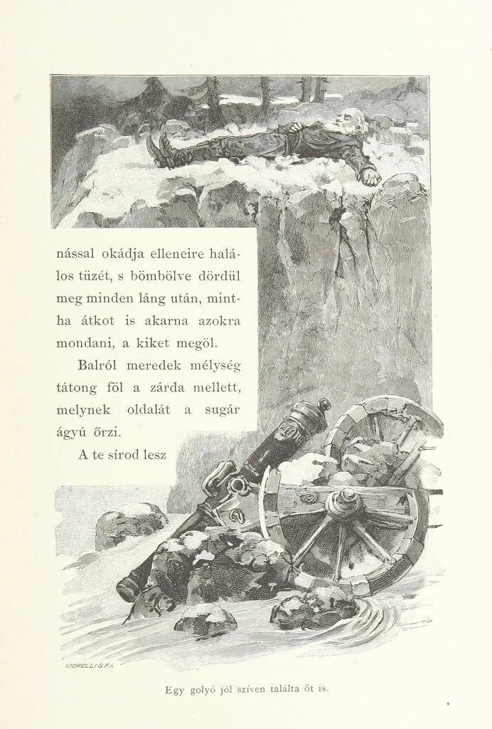 An illustration from Csataképek a magyar szabadságharczból ... Kimnach László rajzai után készült fametszetekkel. Hatodik illusztrált díszkiadás, 1899, leaf 173