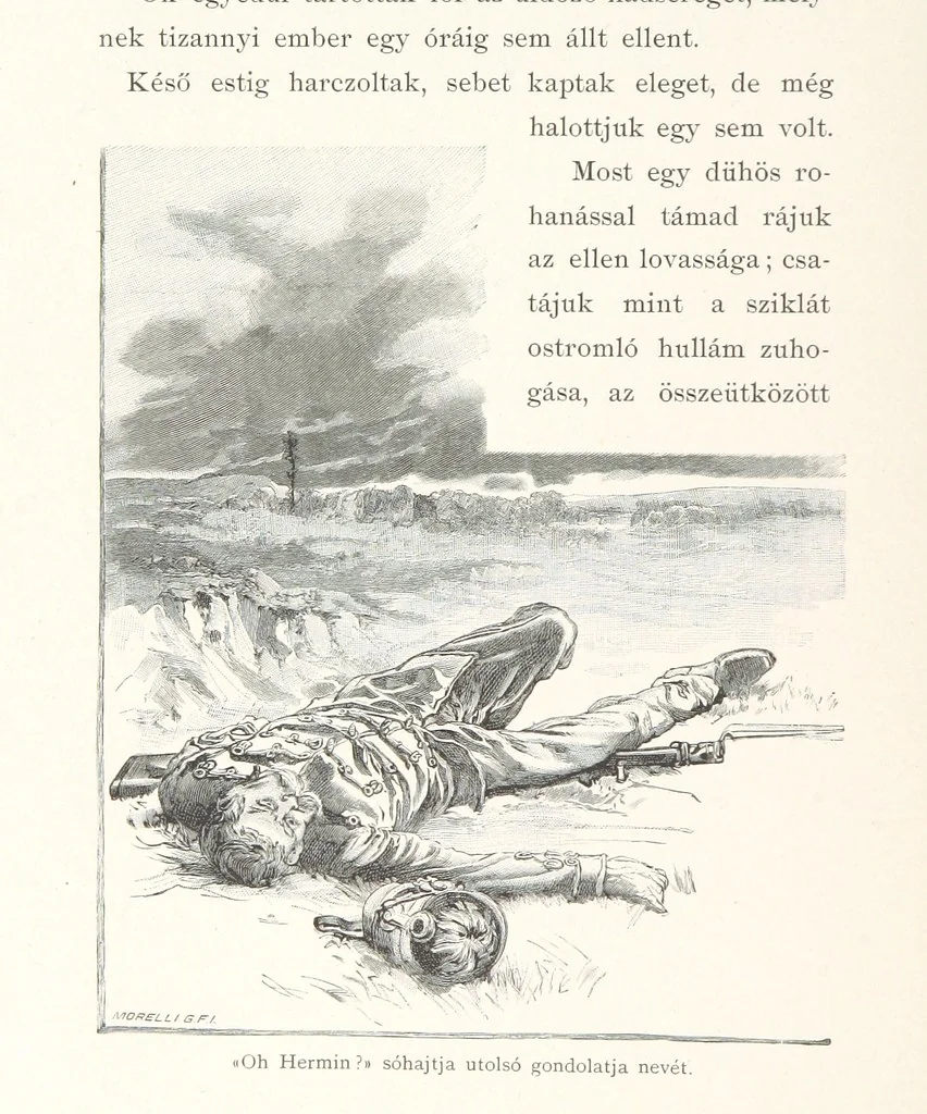 An illustration from Csataképek a magyar szabadságharczból ... Kimnach László rajzai után készült fametszetekkel. Hatodik illusztrált díszkiadás, 1899, leaf 178