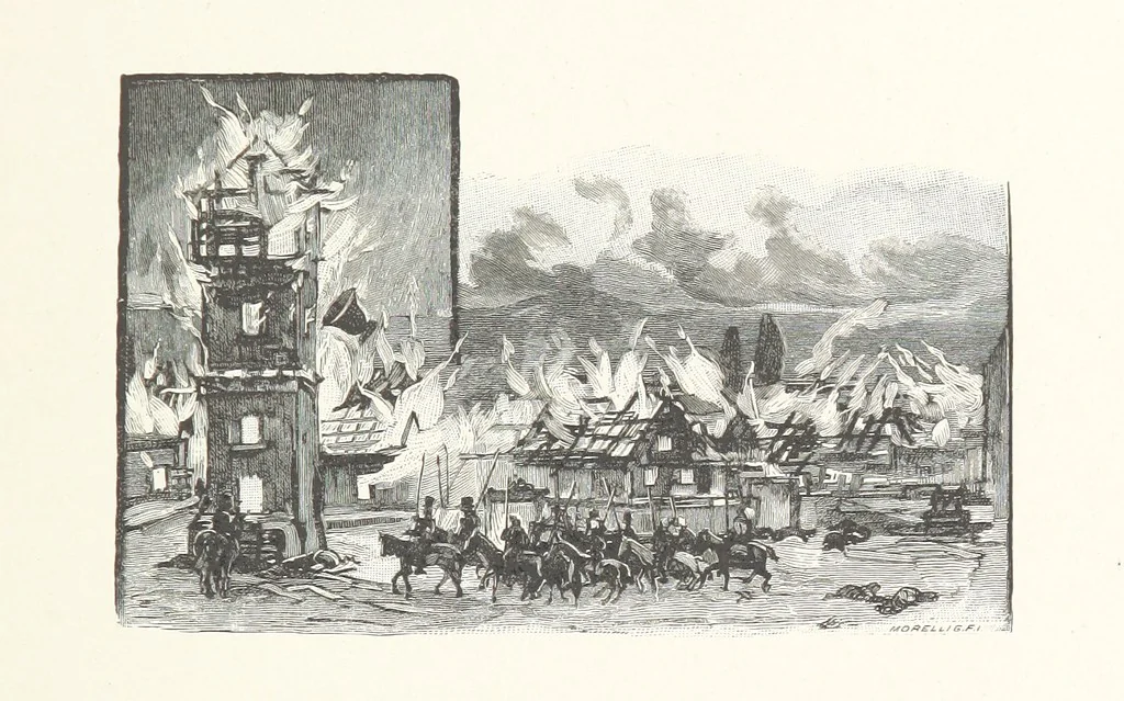 An illustration from Csataképek a magyar szabadságharczból ... Kimnach László rajzai után készült fametszetekkel. Hatodik illusztrált díszkiadás, 1899, leaf 245