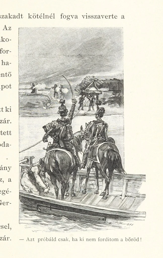 An illustration from Csataképek a magyar szabadságharczból ... Kimnach László rajzai után készült fametszetekkel. Hatodik illusztrált díszkiadás, 1899, leaf 27