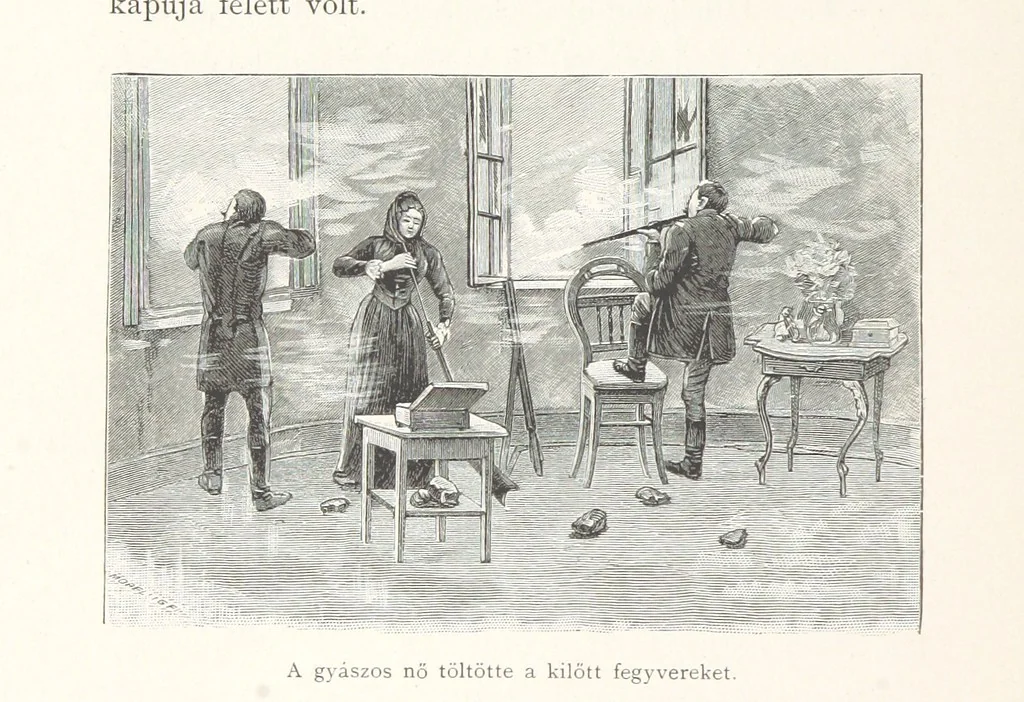 An illustration from Csataképek a magyar szabadságharczból ... Kimnach László rajzai után készült fametszetekkel. Hatodik illusztrált díszkiadás, 1899, leaf 330