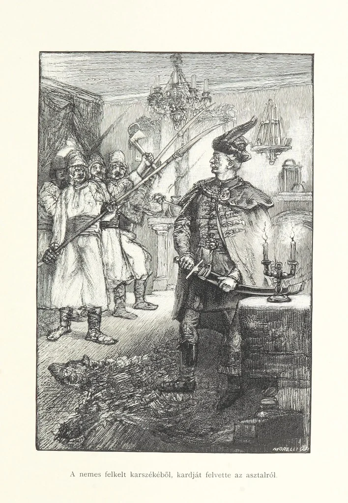 An illustration from Csataképek a magyar szabadságharczból ... Kimnach László rajzai után készült fametszetekkel. Hatodik illusztrált díszkiadás, 1899, leaf 341