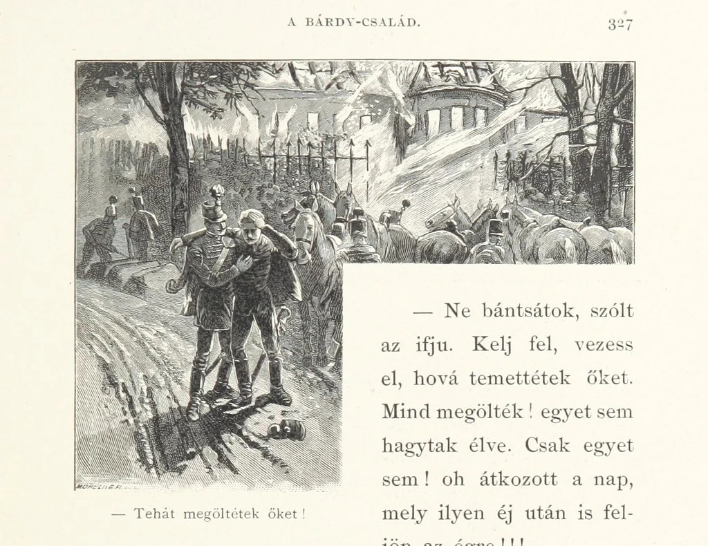 An illustration from Csataképek a magyar szabadságharczból ... Kimnach László rajzai után készült fametszetekkel. Hatodik illusztrált díszkiadás, 1899, leaf 367