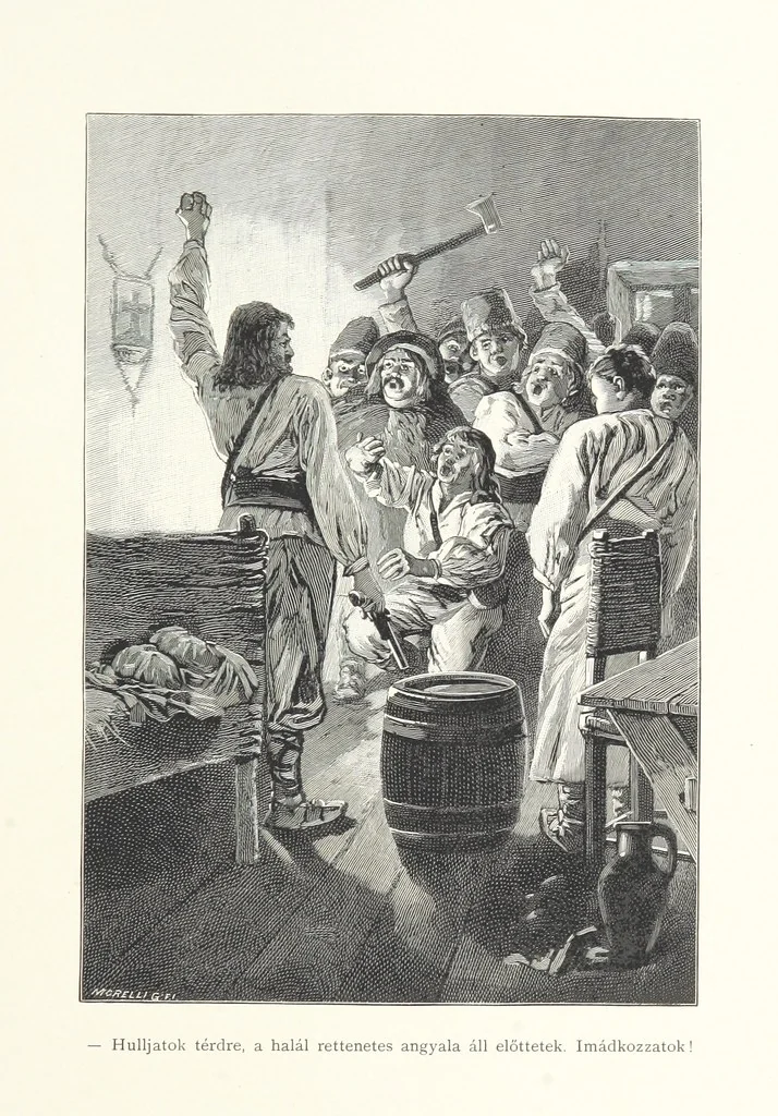 An illustration from Csataképek a magyar szabadságharczból ... Kimnach László rajzai után készült fametszetekkel. Hatodik illusztrált díszkiadás, 1899, leaf 381