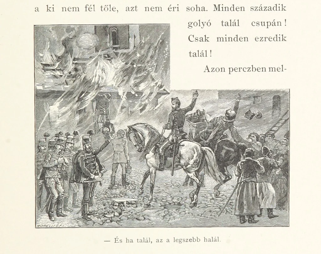 An illustration from Csataképek a magyar szabadságharczból ... Kimnach László rajzai után készült fametszetekkel. Hatodik illusztrált díszkiadás, 1899, leaf 403