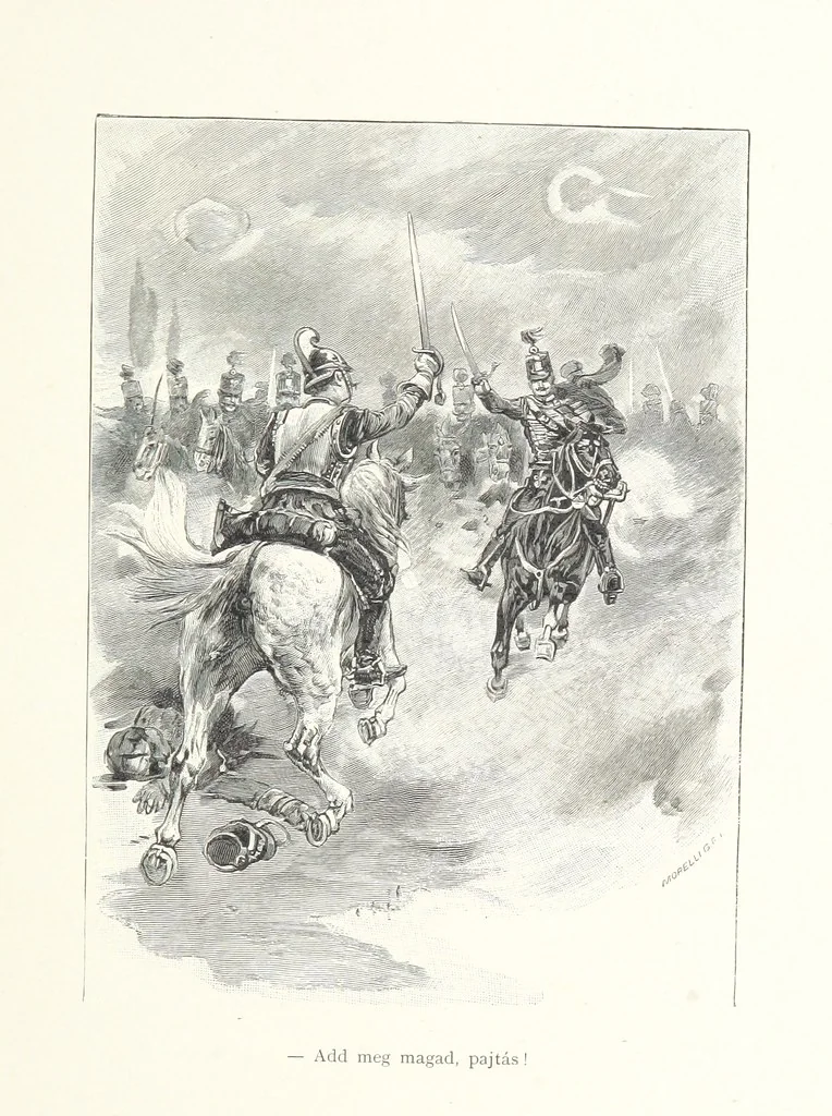 An illustration from Csataképek a magyar szabadságharczból ... Kimnach László rajzai után készült fametszetekkel. Hatodik illusztrált díszkiadás, 1899, leaf 41