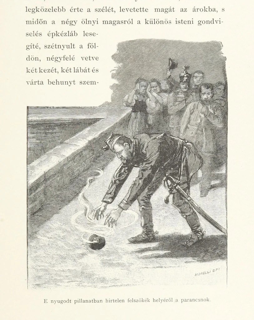 An illustration from Csataképek a magyar szabadságharczból ... Kimnach László rajzai után készült fametszetekkel. Hatodik illusztrált díszkiadás, 1899, leaf 417