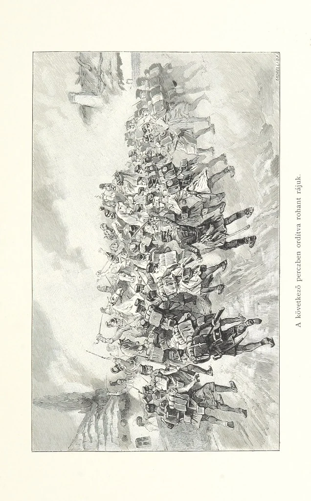 An illustration from Csataképek a magyar szabadságharczból ... Kimnach László rajzai után készült fametszetekkel. Hatodik illusztrált díszkiadás, 1899, leaf 45