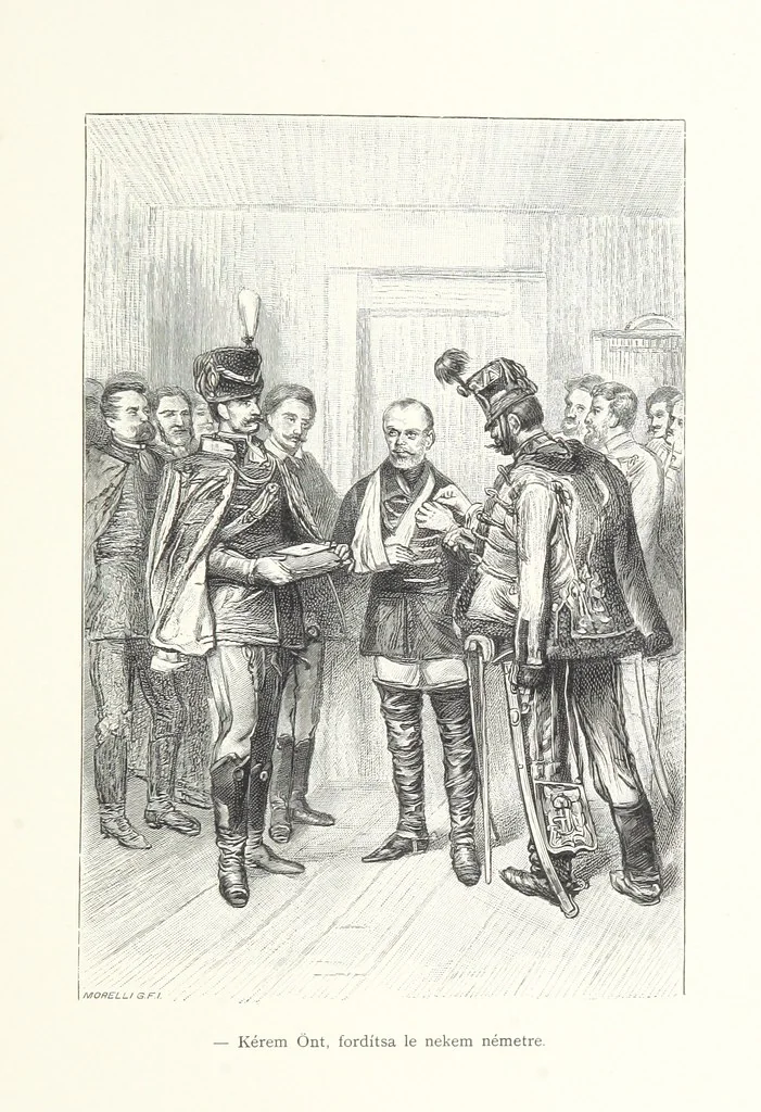 An illustration from Csataképek a magyar szabadságharczból ... Kimnach László rajzai után készült fametszetekkel. Hatodik illusztrált díszkiadás, 1899, leaf 469
