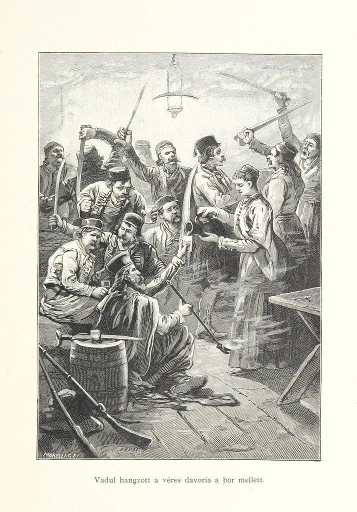 An illustration from Csataképek a magyar szabadságharczból ... Kimnach László rajzai után készült fametszetekkel. Hatodik illusztrált díszkiadás, 1899, leaf 491
