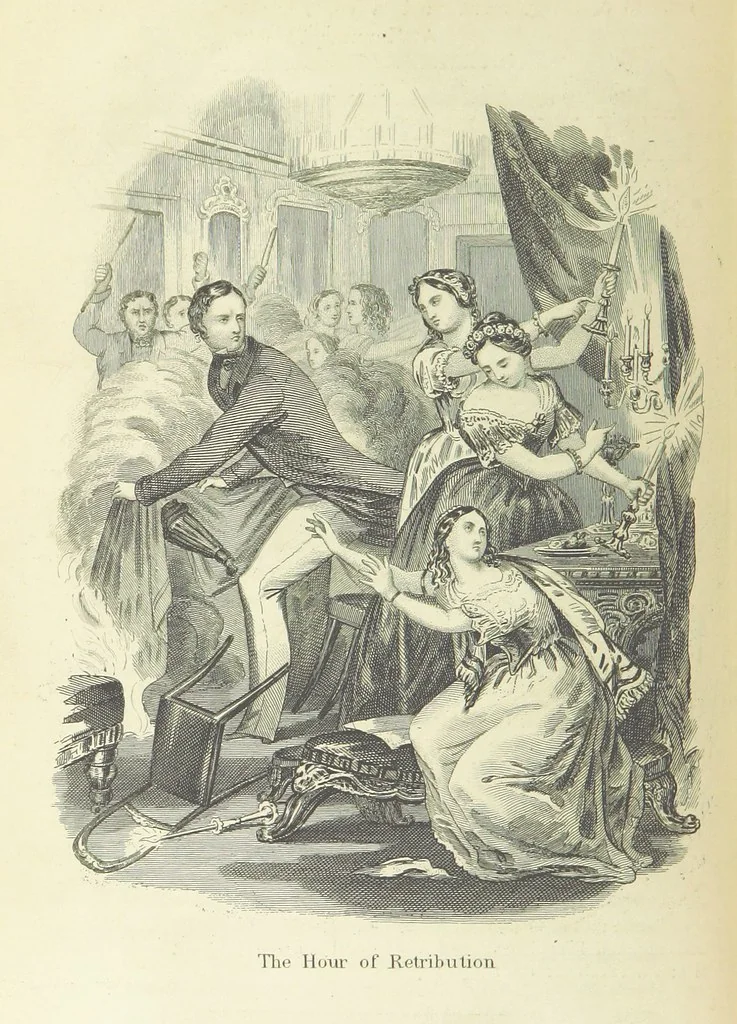 An illustration from The Lass and the Lady; or, Love's ladder. A tale of thrilling interest. [Completed by Thomas Frost. With plates, 1855, leaf 166