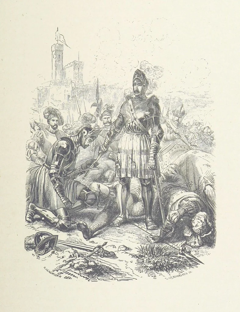 An illustration from Histoire de Belgique depuis les temps primitits jusqu'à nos jours. [With coloured illustrations, 1895, leaf 159