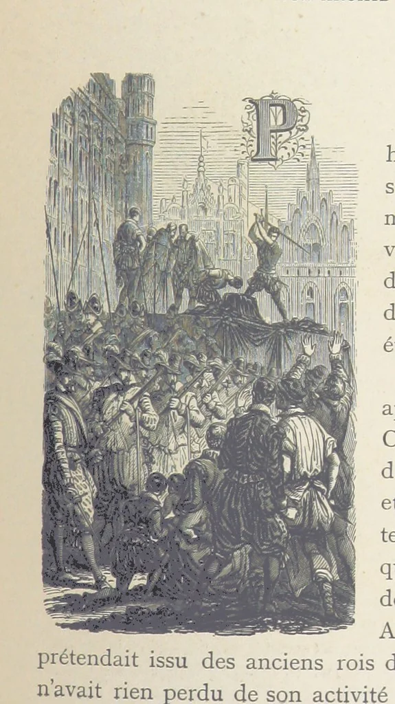 An illustration from Histoire de Belgique depuis les temps primitits jusqu'à nos jours. [With coloured illustrations, 1895, leaf 209