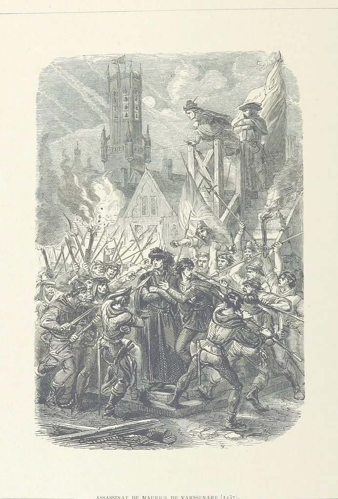 An illustration from Histoire de Belgique depuis les temps primitits jusqu'à nos jours. [With coloured illustrations, 1895, leaf 52