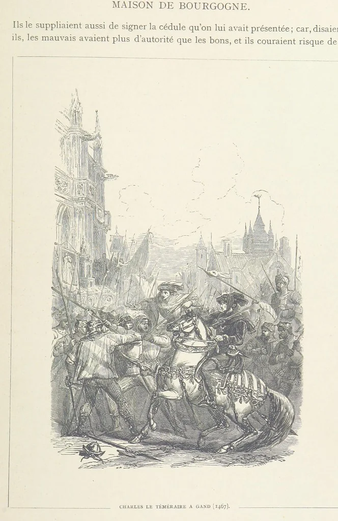 An illustration from Histoire de Belgique depuis les temps primitits jusqu'à nos jours. [With coloured illustrations, 1895, leaf 87
