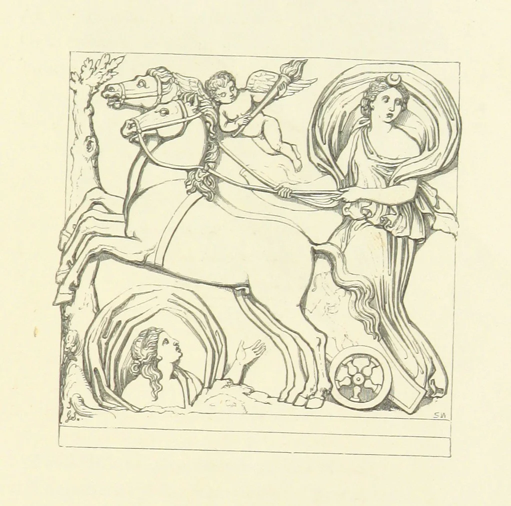 An illustration from The Poetical Works of John Keats. With a memoir by Richard Monckton Milnes. Illustrated by 120 designs, original and from the antique, drawn on wood by George Scharf, Jun, 1854, leaf 179