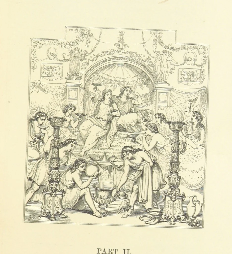 An illustration from The Poetical Works of John Keats. With a memoir by Richard Monckton Milnes. Illustrated by 120 designs, original and from the antique, drawn on wood by George Scharf, Jun, 1854, leaf 233