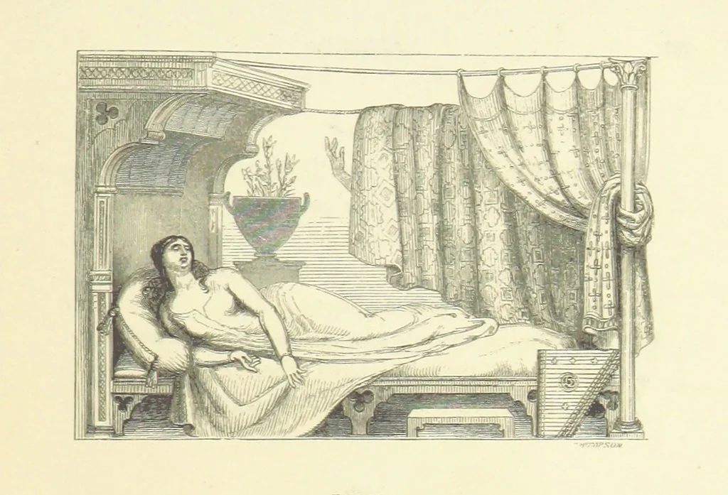 An illustration from The Poetical Works of John Keats. With a memoir by Richard Monckton Milnes. Illustrated by 120 designs, original and from the antique, drawn on wood by George Scharf, Jun, 1854, leaf 263
