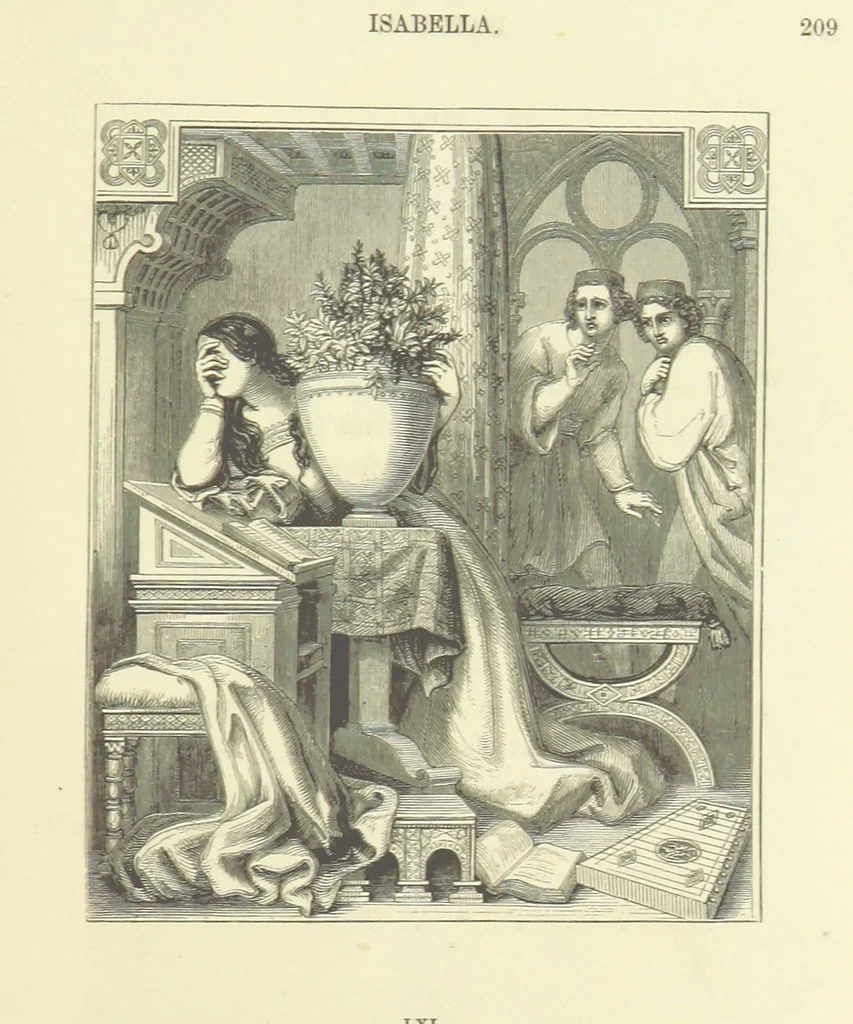 An illustration from The Poetical Works of John Keats. With a memoir by Richard Monckton Milnes. Illustrated by 120 designs, original and from the antique, drawn on wood by George Scharf, Jun, 1854, leaf 271
