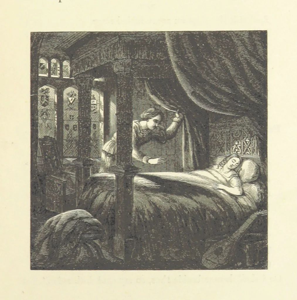 An illustration from The Poetical Works of John Keats. With a memoir by Richard Monckton Milnes. Illustrated by 120 designs, original and from the antique, drawn on wood by George Scharf, Jun, 1854, leaf 285