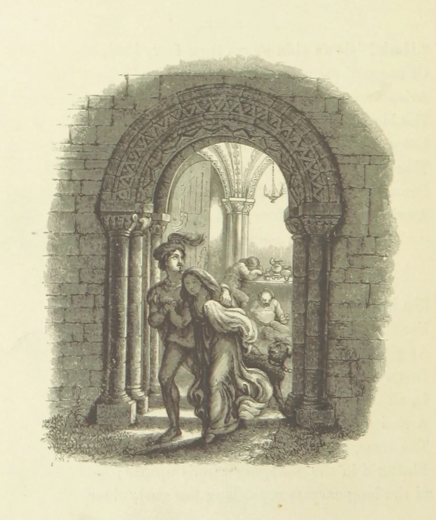 An illustration from The Poetical Works of John Keats. With a memoir by Richard Monckton Milnes. Illustrated by 120 designs, original and from the antique, drawn on wood by George Scharf, Jun, 1854, leaf 290
