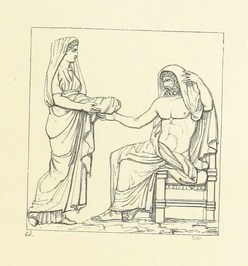 An illustration from The Poetical Works of John Keats. With a memoir by Richard Monckton Milnes. Illustrated by 120 designs, original and from the antique, drawn on wood by George Scharf, Jun, 1854, leaf 293