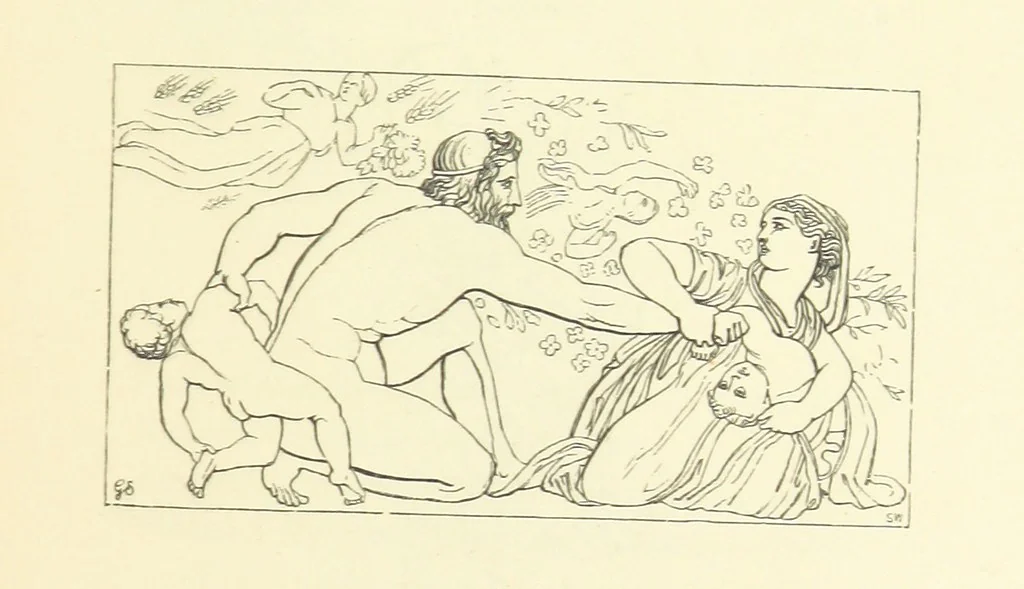 An illustration from The Poetical Works of John Keats. With a memoir by Richard Monckton Milnes. Illustrated by 120 designs, original and from the antique, drawn on wood by George Scharf, Jun, 1854, leaf 311