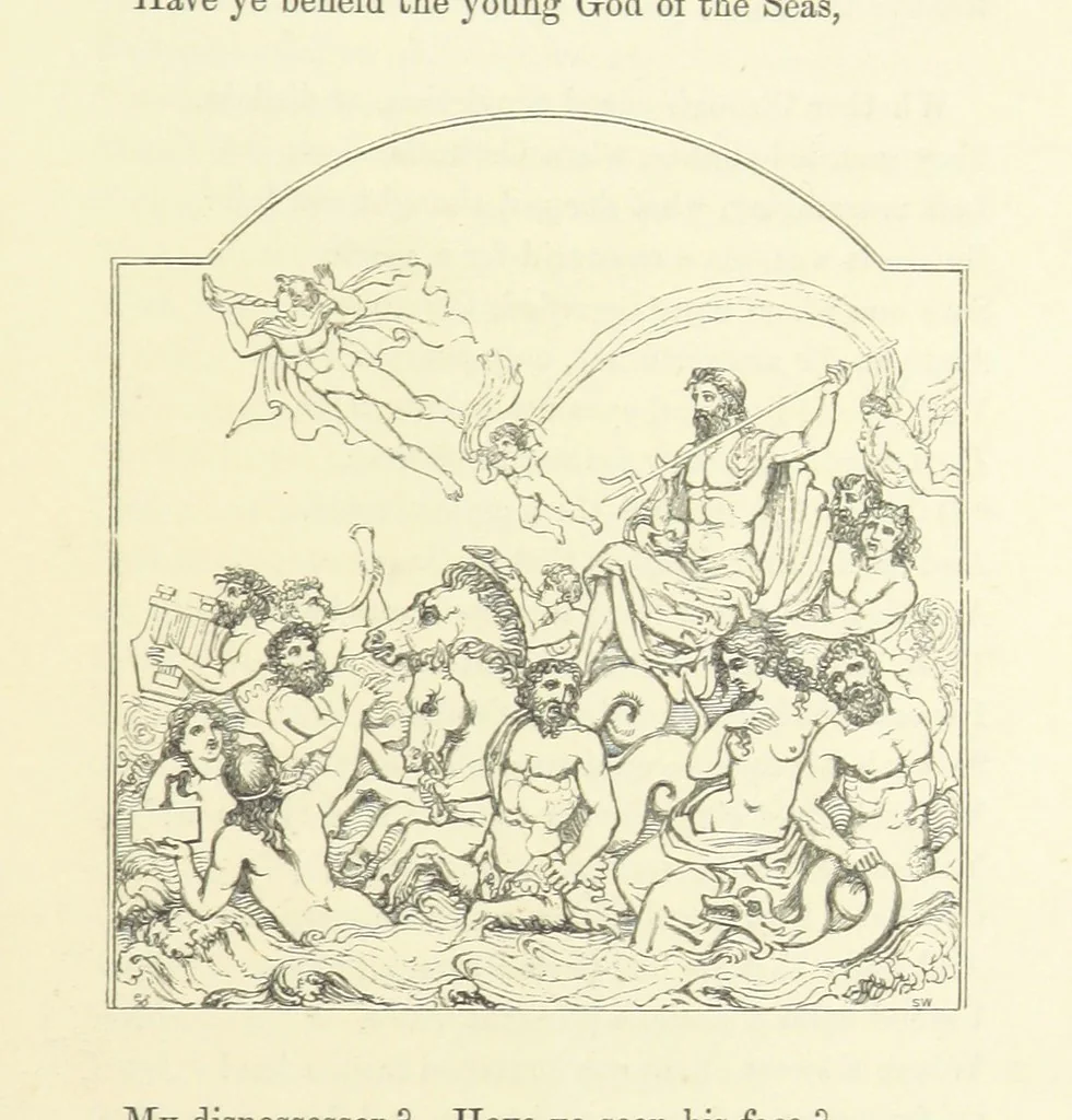 An illustration from The Poetical Works of John Keats. With a memoir by Richard Monckton Milnes. Illustrated by 120 designs, original and from the antique, drawn on wood by George Scharf, Jun, 1854, leaf 321