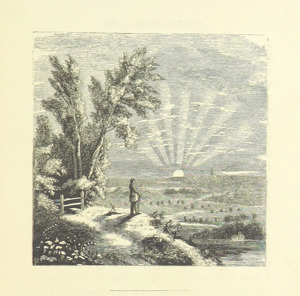 An illustration from The Poetical Works of John Keats. With a memoir by Richard Monckton Milnes. Illustrated by 120 designs, original and from the antique, drawn on wood by George Scharf, Jun, 1854, leaf 335