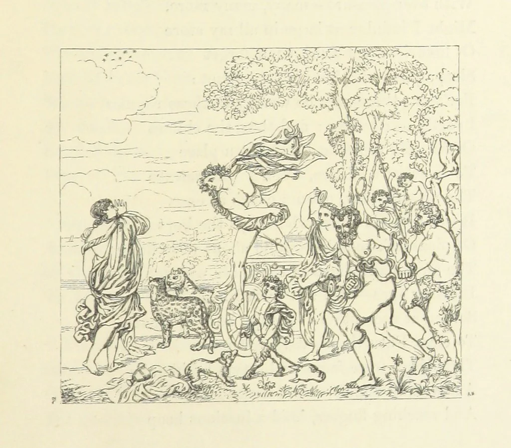 An illustration from The Poetical Works of John Keats. With a memoir by Richard Monckton Milnes. Illustrated by 120 designs, original and from the antique, drawn on wood by George Scharf, Jun, 1854, leaf 403