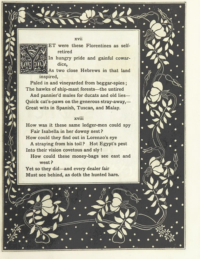 An illustration from Isabella, or The Pot of Basil ... Illustrated and decorated by W. B. Macdougall, 1898, leaf 23